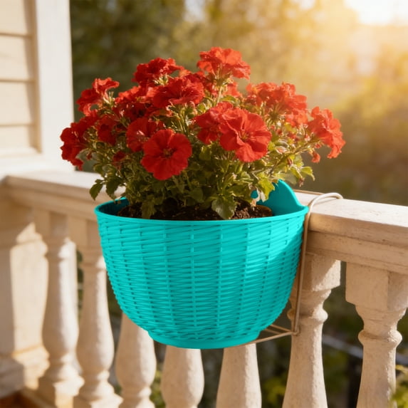 hulanddfd Semi Circle Hanging Wall Planter Plastic Imitation Rattan Wall Flowerpot Boho Rattan Flower Basket Decor 10 Inch Flower Pots for Spring Flowers Indoor Outdoor Houseplants(Blue)
