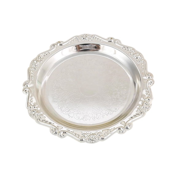 hulanddfd Silver Embossed Serving Tray - 5.9" Metal Round Platter Dessert Snack Plate Jewelry Storage Organizer Catchall Dishes For Home Kitchen Bedroom
