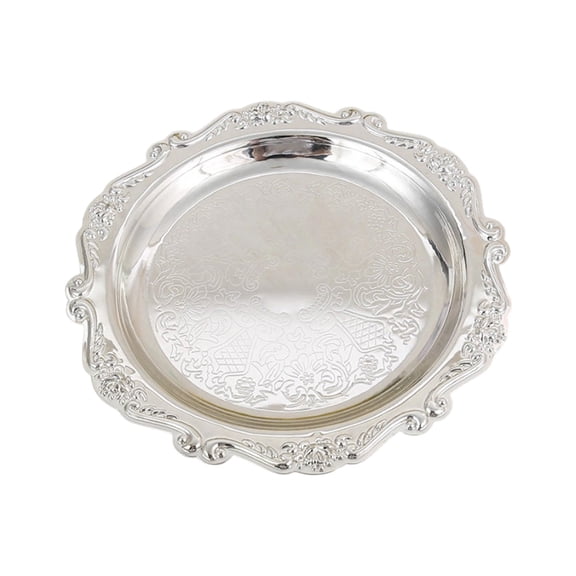 hulanddfd Silver Embossed Serving Tray - 7.9" Metal Round Platter Dessert Snack Plate Jewelry Storage Organizer Catchall Dishes For Home Kitchen Bedroom