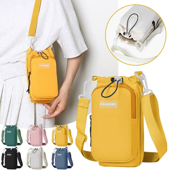 hulanddfd Small Sling Bag for Women, Yellow Crossbody Bags with Water Bottle Pockets Travel Pouch Shoulder Bag for Outdoors Sports Hiking