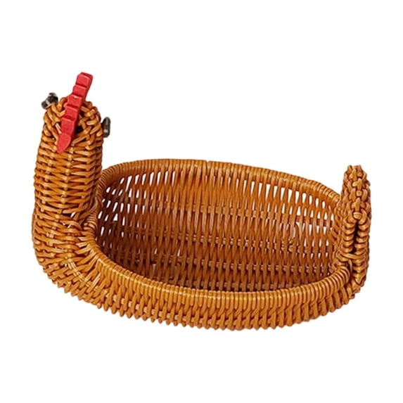 hulanddfd Small Woven Wicker Open Storage, Chicken Shaped Rattan Woven Shelf Baskets Stackable Shelf Basket with Handle for Fruit Kitchen Living Room Bedroom Bathroom Tabletops
