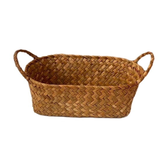 hulanddfd Small Woven Wicker Open Storage, Ovals Rattan Woven Shelf Baskets Stackable Shelf Basket with Handle for Fruit Kitchen Living Room Bedroom Bathroom Tabletops