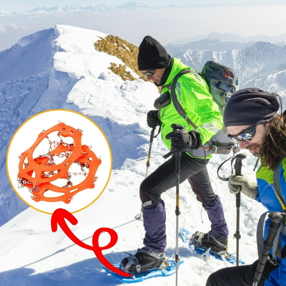 hulanddfd Snow Cleats, Orange Stainless Steel Spike Elastic Shoe Covers with 8 Tooth for Mountaineering Winter Snow Ice