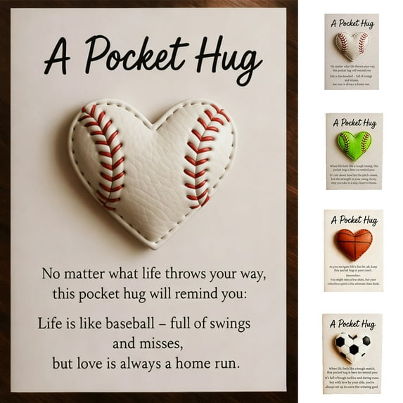 hulanddfd Sport-Themed Pocket Gifts Cards Decoration, Baseball Pocket Hug Cards Gifts Baseball Heart Ornament for Home Office Decor Gift for Sports Lover