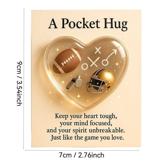 hulanddfd Sports Pocket Hug Gift, Pocket Hug Cards with Heart Shape Acrylic Football Heart Keepsake Cards for Family Sports Lover