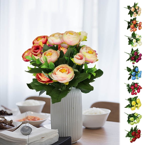 hulanddfd Spring Flowers Artificial Silk Camellia Flowers Bouquets Fake Flowers for Centerpiece Table Wedding Party Home Decor(Apricot)