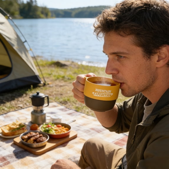 hulanddfd Stackable Plastic Coffee Cups with Handle, Durable Lightweight Coffee & Tea Mug for Home, Outdoor, Picnic, Camping, Ideal Birthday Gift(Yellow)