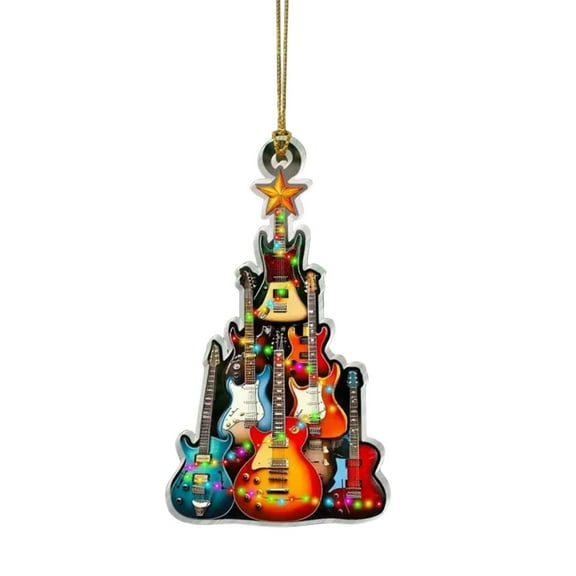 hulanddfd Stacking Guitar Ornament - 2D Flat Acrylic Christmas Tree Hanging Decor, Holiday Decoration for Xmas Tree and Gifts