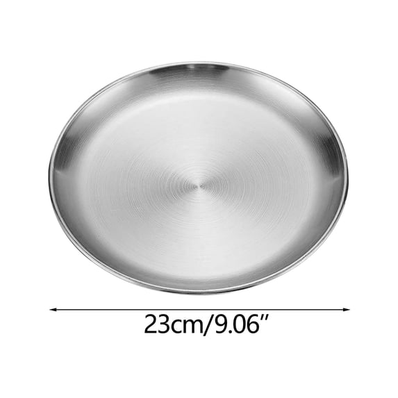 hulanddfd Stainless Steel Dinner Plate, Matte Brushed Designs, 9.06" Silver Metal Stainless Steel Dinner Dishes Unbreakable Reusable Plates for Main Dishes Grilled Meat Dessert Salad and Fruit