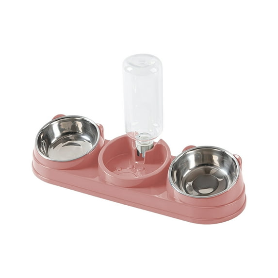 hulanddfd Stainless Steel Raised Cats Bowls, 2 in 1 Pet Dishes with 2 Bowls for Water and Food for Small Dogs and Cats Indoor and Outdoor Pink