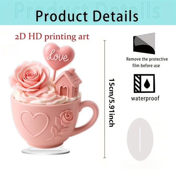 hulanddfd Tea Party Decorations Romantic Tea Cup Acrylic Flat Ornament Floral Teapot Centerpiece Display Stand for Floral Tea Themed Birthday Wedding Supplies Gift for Valentine's Day