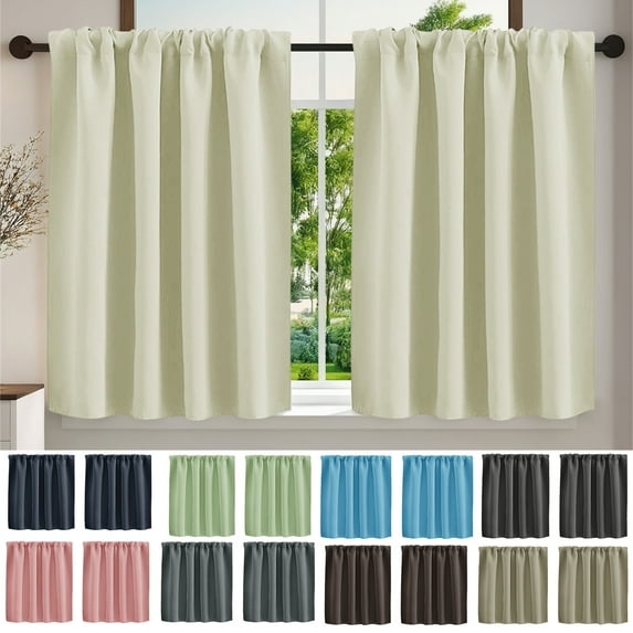hulanddfd Thermal Insulated Curtains, 1 Pair of 36.22"x29.92" Short Light Blocking Curtains Rod-Pocket Solid Color Window Draperies for Kitchen Bathroom and Bedroom Living Room Decor (Beige)