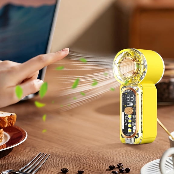 hulanddfd Transparent Handheld Fan Built with Multiple LED Beads, Personal Small Turbo Fans, USB Rechargeable, Adjustable 199-Speeds for Outdoor Travel Office Dorm and Gift