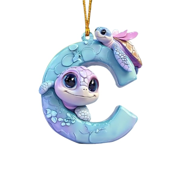 hulanddfd Turtle 26 Letters Ornament, Personalized Sea Turtle Designs Initials Pendant with Sturdy Hanging String Sea Designs for Tree Wall Door Bedroom Living Room Home Decor Gift for Family (C)