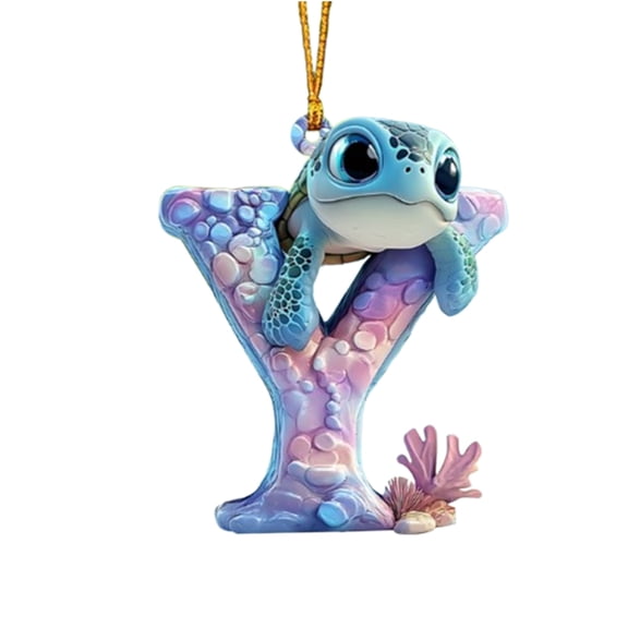 hulanddfd Turtle 26 Letters Ornament, Personalized Sea Turtle Designs Initials Pendant with Sturdy Hanging String Sea Designs for Tree Wall Door Bedroom Living Room Home Decor Gift for Family （Y)
