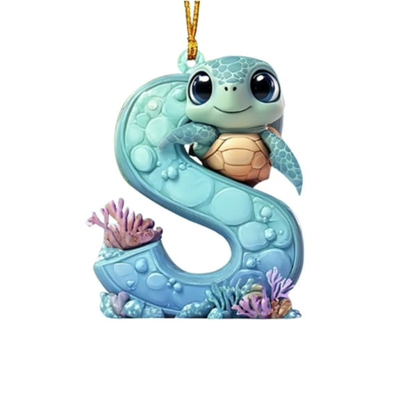 hulanddfd Turtle 26 Letters Ornament, Personalized Sea Turtle Designs Initials Pendant with Sturdy Hanging String Sea Designs for Tree Wall Door Bedroom Living Room Home Decor Gift for Family （S)