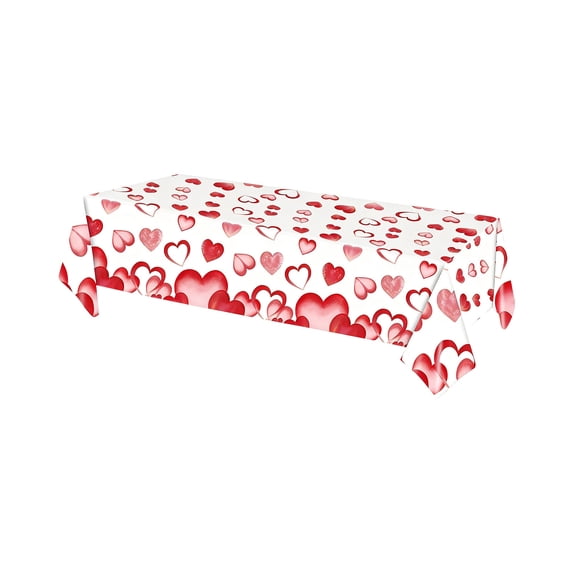 hulanddfd Valentine Tablecloth - Red White Table Cloths Rectangle with Heart Patterns 54x108 inches Disposable Tablecloth for Valentine's Day Wedding Anniversary Party Decoration