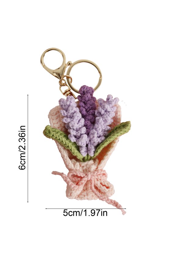 Valentine's Day Crochet Flower Keychain, 2.36"x1.97" Knitted Floral Pendant Purple Crochet Flower Bundle Ornament for Handbag Purse Backpack Gift for Valentine's Day
