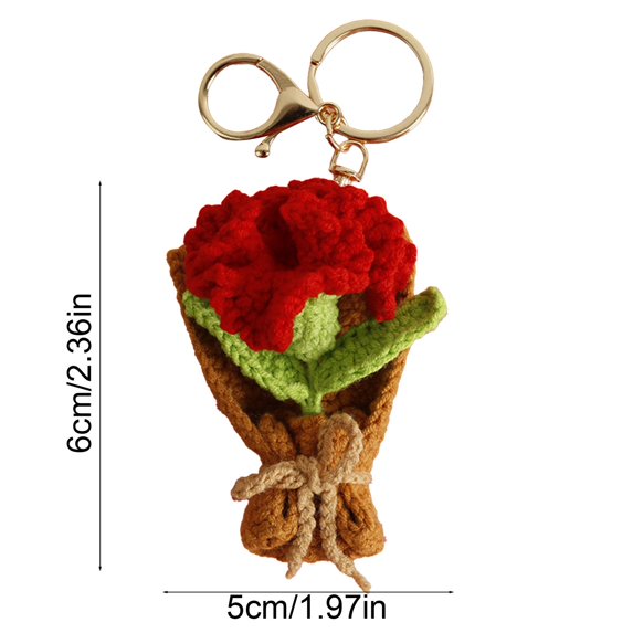 hulanddfd Valentine's Day Crochet Flower Keychain, 2.36"x1.97" Knitted Floral Pendant Red Crochet Flower Bundle Ornament for Handbag Purse Backpack Gift for Valentine's Day