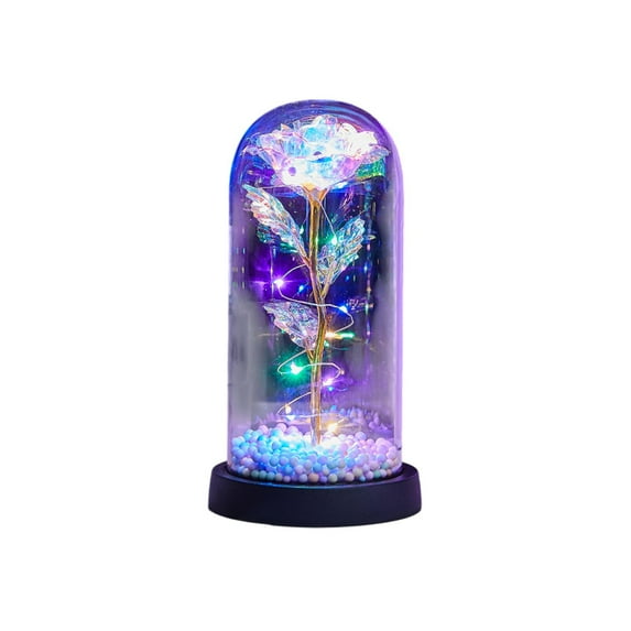 hulanddfd Valentine's Day Gift for Women, Colorful Rose Preserved Flowers In Glass Dome Floral Table Lights Decor Gift for Valentine’s Day Birthday Anniversaries 9.84"x4.33"