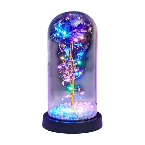 hulanddfd Valentine's Day Gift for Women, Purple Rose Preserved Flowers In Glass Dome Floral Table Lights Decor Gift for Valentine’s Day Birthday Anniversaries 9.84"x4.33"