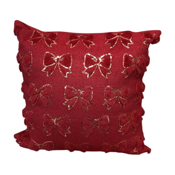 hulanddfd Valentine's Day Throw Pillows Cover, 17.32x17.32inches Bowknot Sequined Pillowcase with Patterns Square Polyester Plushy Seat Cushion Cover for Sofa Couch Bedroom Living Room Decor Red