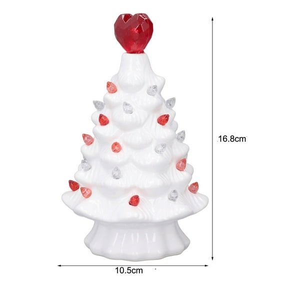 hulanddfd Valentine's Day White Ceramic Tree Ornament with LED Lights, 6.6inch Lighted Artificial Christmas Tree with Heart Topper Battery Operated White Pre-Lit Tabletop Holiday Decoration