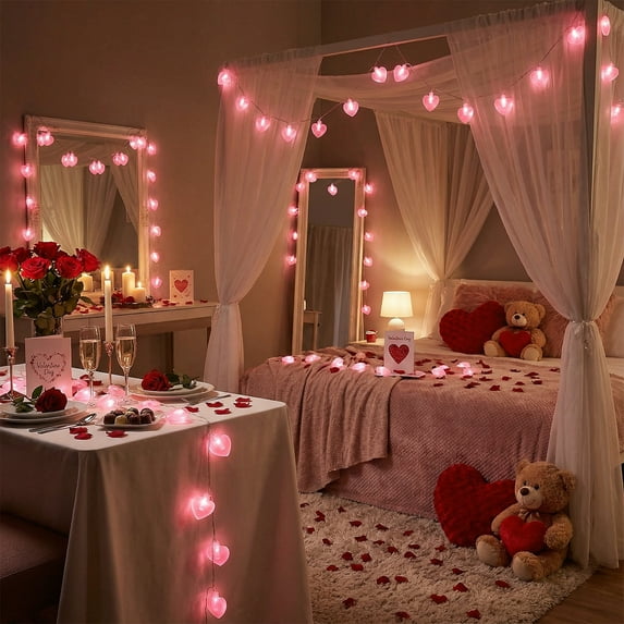 hulanddfd Valentines Day Decor 9.84 ft 30LEDs Pink Heart Fairy Lights Battery Operated Valentines Lighted Garland for Bedroom Home Wedding Indoor Outdoor Valentine's Day Decor