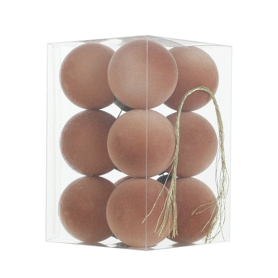 hulanddfd Velvet Christmas Ball Ornaments Pack of 12pcs Coffee Shatterproof Flocked Xmas Balls Xmas Hanging Decoration for Tree Railing and Wedding Home Decor 4cm/1.57"