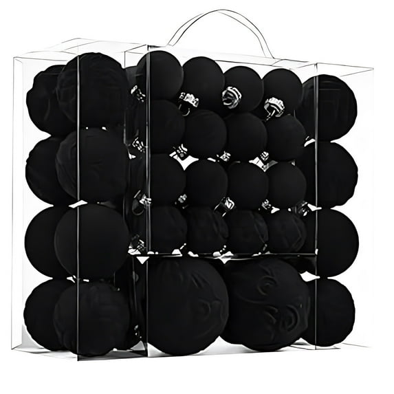 hulanddfd Velvet Christmas Balls - 46Pcs Flocked Christmas Tree Ornaments Assorted Shatterproof Hanging Ornaments with Loop for Xmas Decor Black