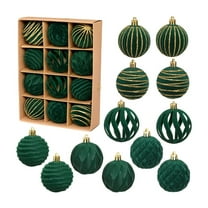 hulanddfd Velvet Ornaments for Christmas Tree, Flocked Christmas Balls Set, Shatterproof Plastic Decorations for Xmas Tree Wreath Garland Green-9
