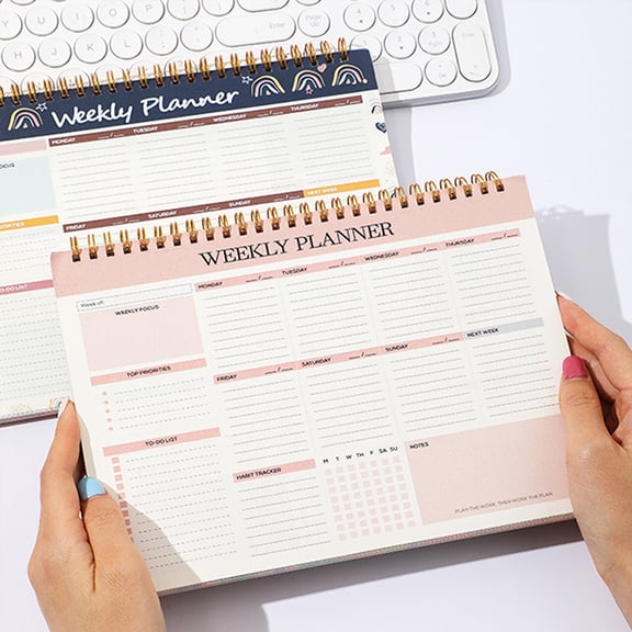 hulanddfd Weekly Planner Coils Book, Life Record Book, Meal Management Organizer, Undated Daily to Do List Notebook, 52 Pages, 9.76x7.28 Inches, Paper Material(Pink)