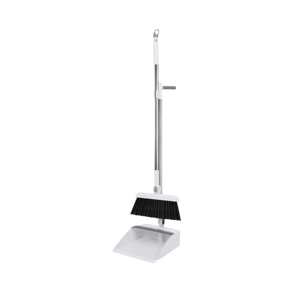 hulanddfd White Broom and Dustpan Set, 180 Degree Rotatable Standing Storage Buckle Type Brooms 37.8 inches Long Adjustable Handle Dusts Pan Teeth for Home Office RV
