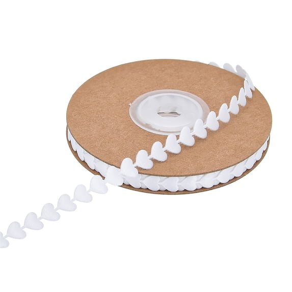 hulanddfd White Heart Ribbon, 0.31"(8mm) Heart Designs 32.81ft Long Wrapping Ribbons for Valentine's Day Birthday Wedding Party Decor