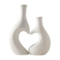 hulanddfd White Vase Set of 2, Heart Shaped Plastic Vase Shatterproof Centerpiece for Living Room Dining Room Table Coffee Table Shelf Decor