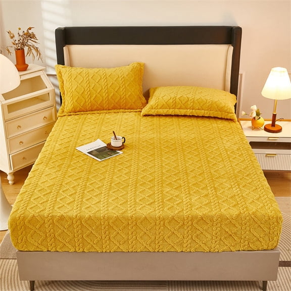 hulanddfd Winter Bedding Bedsheet Flannel Mattress Protector Thickened Bedspread Soft Warm Cozy 59x79 Inch, Yellow