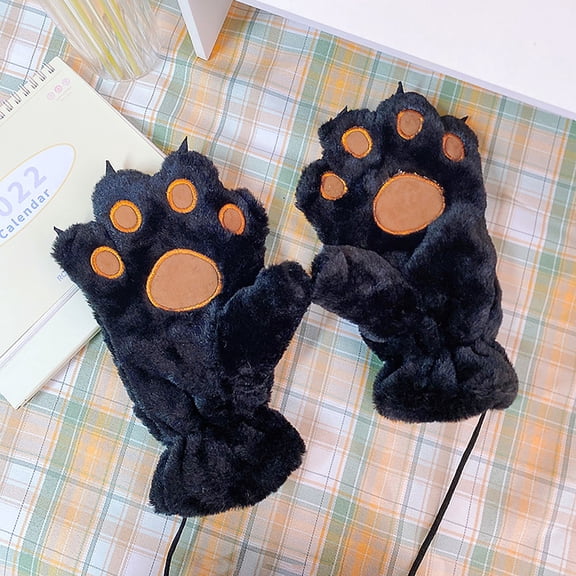 hulanddfd Winter Gloves - Cute Animals Paw Gloves Bear Palm shaped Gloves Warm Soft Winter Plushs Gloves for Men and Women Gift for Family Black