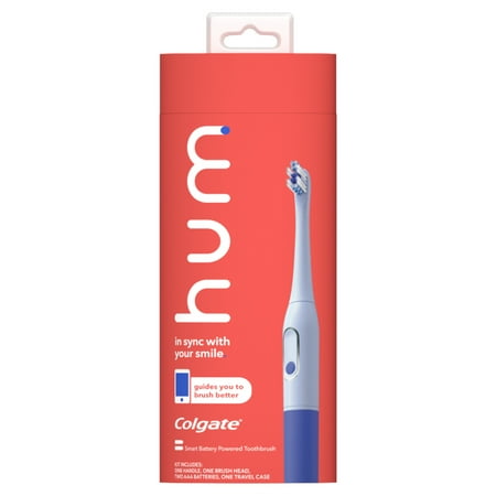 hum by Colgate Smart Battery Toothbrush Kit, Sonic Toothbrush with Travel Case, Blue