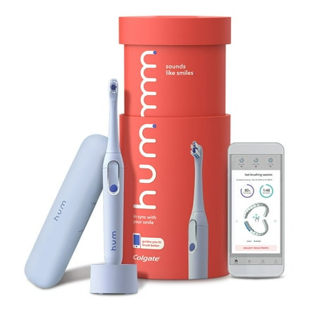hum by Colgate Smart Rechargeable Electric Toothbrush Kit with Travel Case, Blue