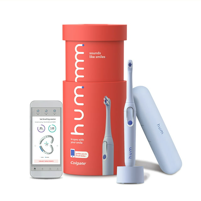 hum by Colgate Smart Rechargeable Electric Toothbrush Kit with Travel Case, Blue