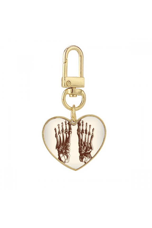 human body b foot sketch Gold Heart Keychain Metal Keyring Holder