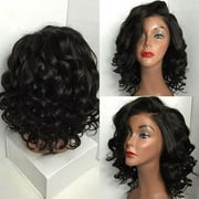 human hair wigs for women 21-24inch Hair Fiber Wavy Short Black Parting Wig Curly High Wigs, Adult Female Black Wigs Toupees
