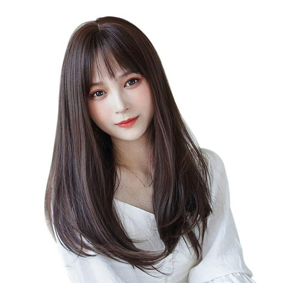 human hair wigs for women Female Natural Short Hair, Round Face, Long Straight Hair, Full Headgear,Wig Adult Female Costume Wigs Toupees, Brown