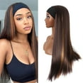 thumbnail image 1 of human hair wigs for women 150% Long Straight Brown Natural 27 Density Headband for Black Headband Inches Wig Wig Synthetic Wig Dark Brown Heat Look Adult Female Costume Wigs Toupees, Black, 1 of 9