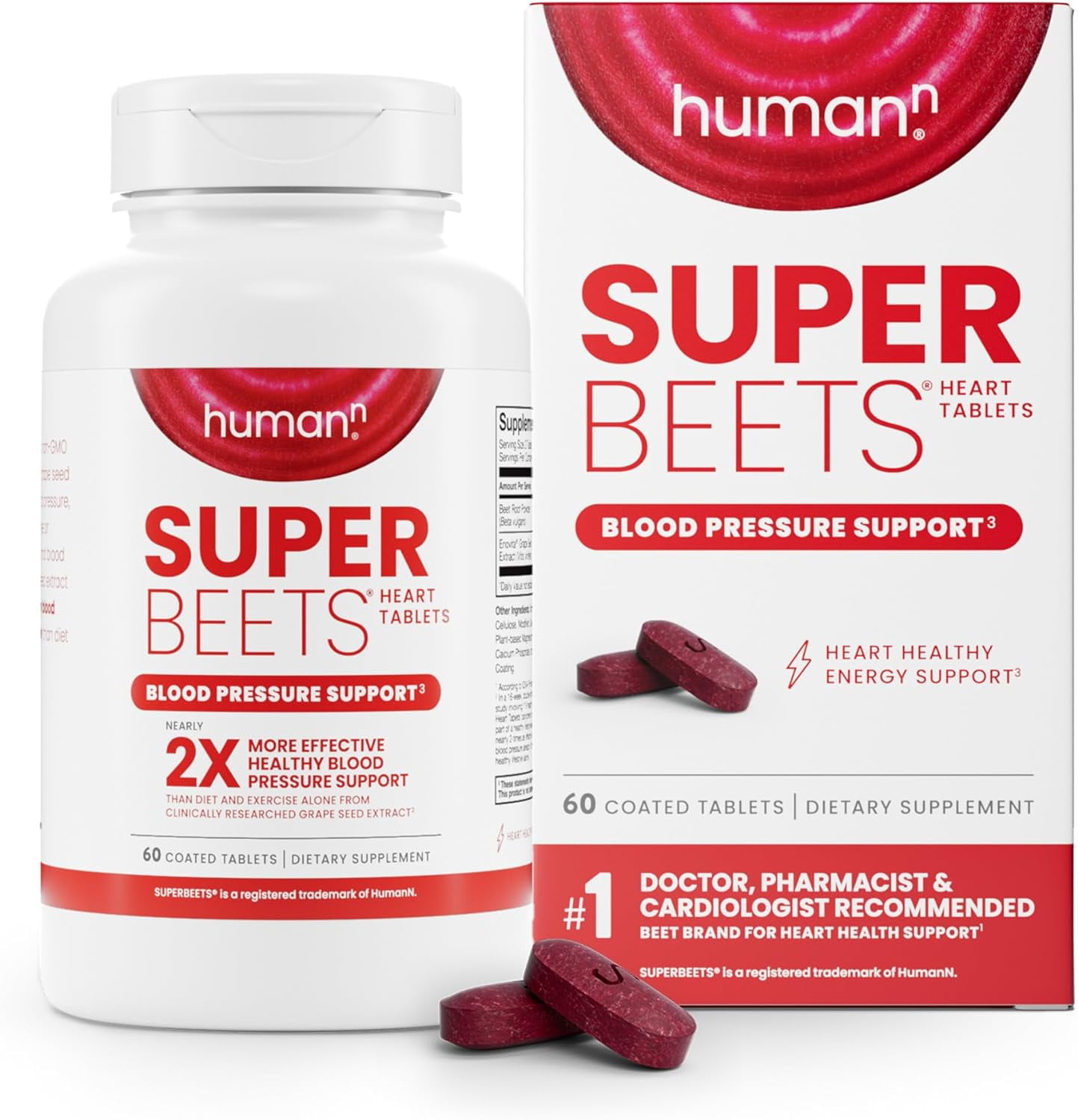humanN SuperBeets Heart Tablets Smooth Coat 500mg, 60 Count