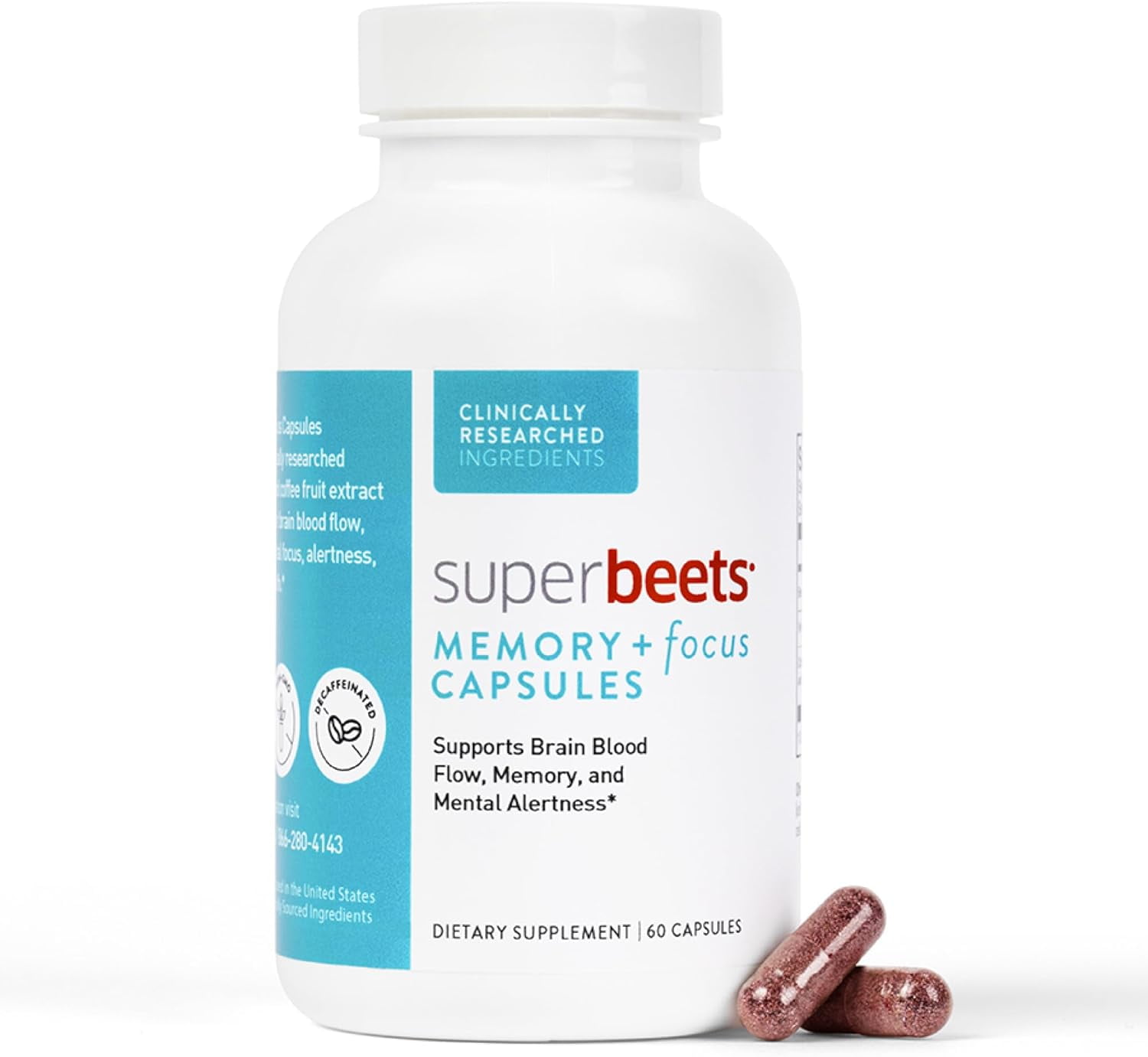HumanN SuperBeets Memory & Focus Brain Supplement Capsules ? Mental Alertness ? Clinically
