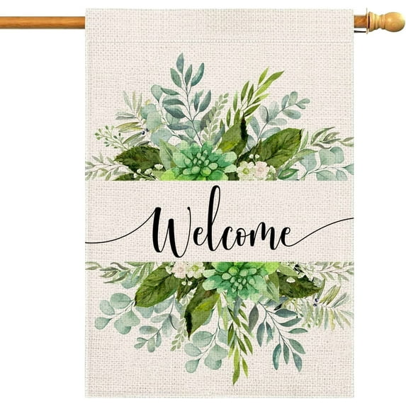 humcustom 28" x 40" Burlap Floral Garden Flag, Welcome Spring Summer
