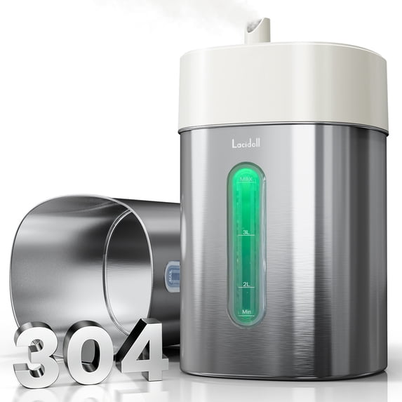Stainless Steel Cool Mist Humidifier, 4L/1Gal Easy Clean, Dishwasher Safe, Quiet Humidifier for Bedroom, Baby Nursery, Rooms, up to 500 Sq ft