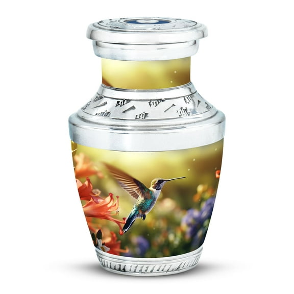 humming bird flying near lilly flower Small Elegant Urn for Cherishing Memories - Petite Keepsake for Human Ashes Funeral Urns For Human Ashes - Memorial Urns 3 Inch, 1 Pc