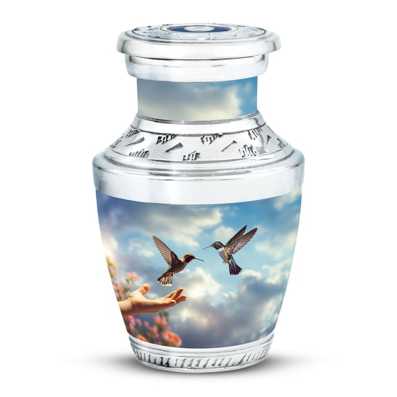 humming birds flying from hand Celestial Peace Tiny Urn - Heavenly Small Memorial for Adult Ashes Tribute Funeral Urns For Human Ashes - Memorial Urns 3 Inch, 1 Pc